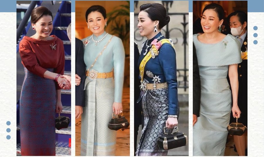 蘇提達王后此次出訪共準備三款不同的Yan Lipao手提包  圖／翻攝自Twitter: Her Majesty Queen Suthida (Fanpage)